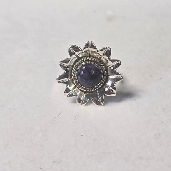 Amethyst Cabachon Flower 925 Silver Ring Size Size 6 - Picture 2 of 7